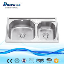 Neue Kunststoff Double Steel Kitchen Sink Becken mit Sieb und flexiblen Ablaufschlauch